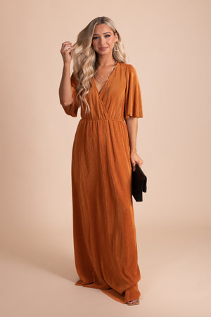 Orange Faux Wrap Bodice Boutique Maxi Dresses for Women