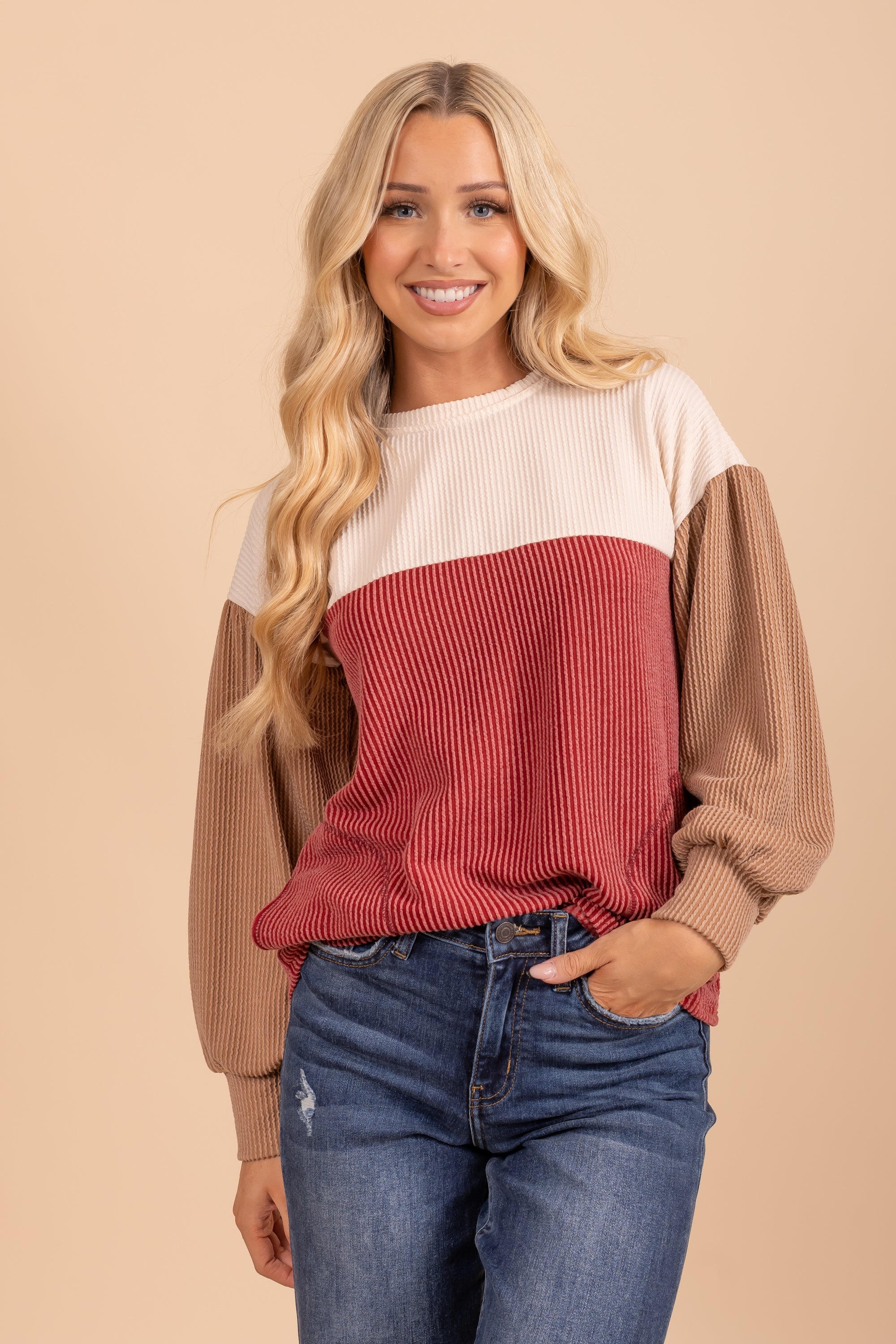 Ribbed Color Block Long Sleeve