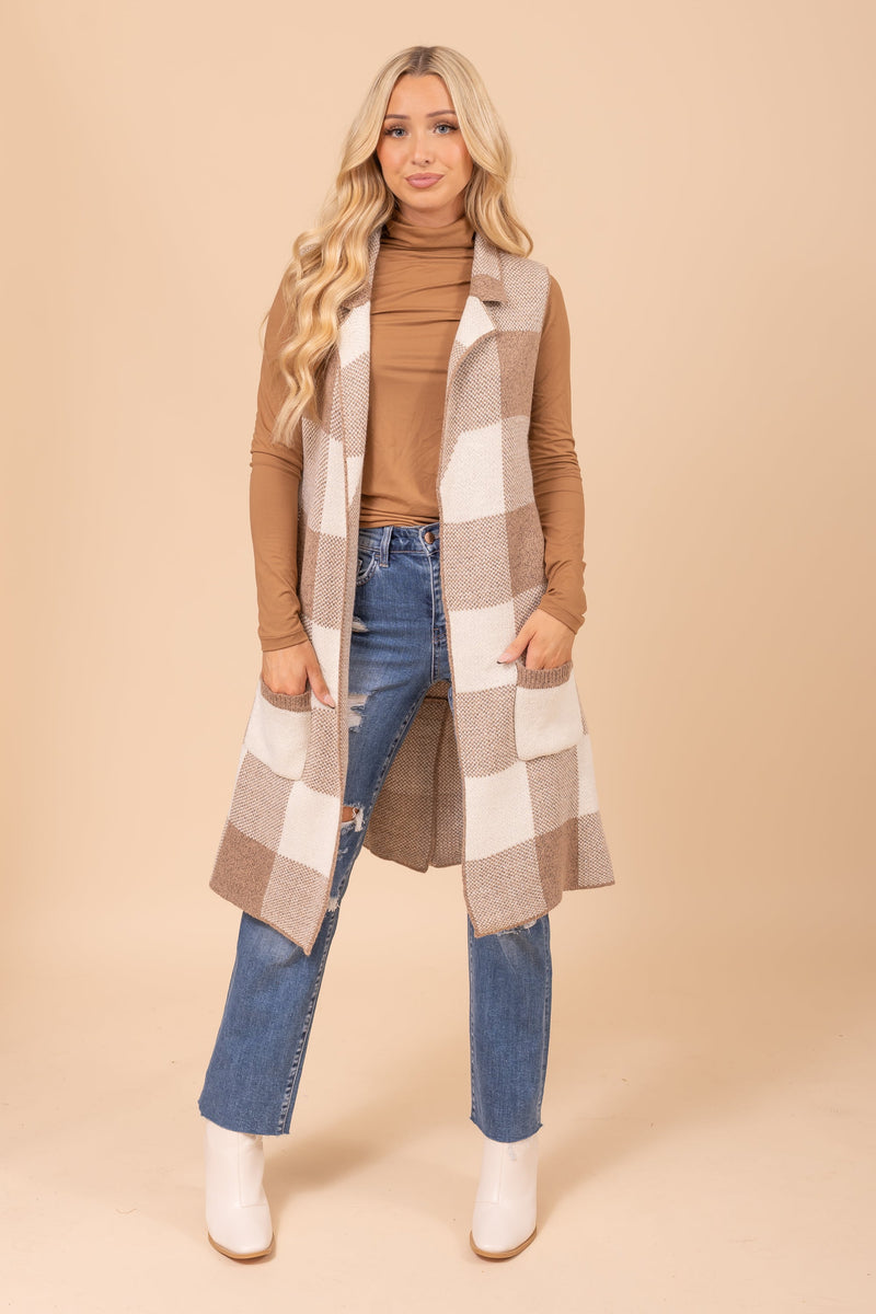 Open Front Plaid Sweater Vest