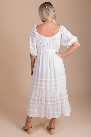 Affordable Boutique White Dress with Pleated Skirt