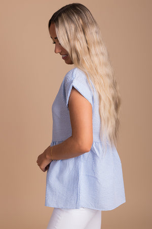Short Sleeve Peplum Top in Blue for Women