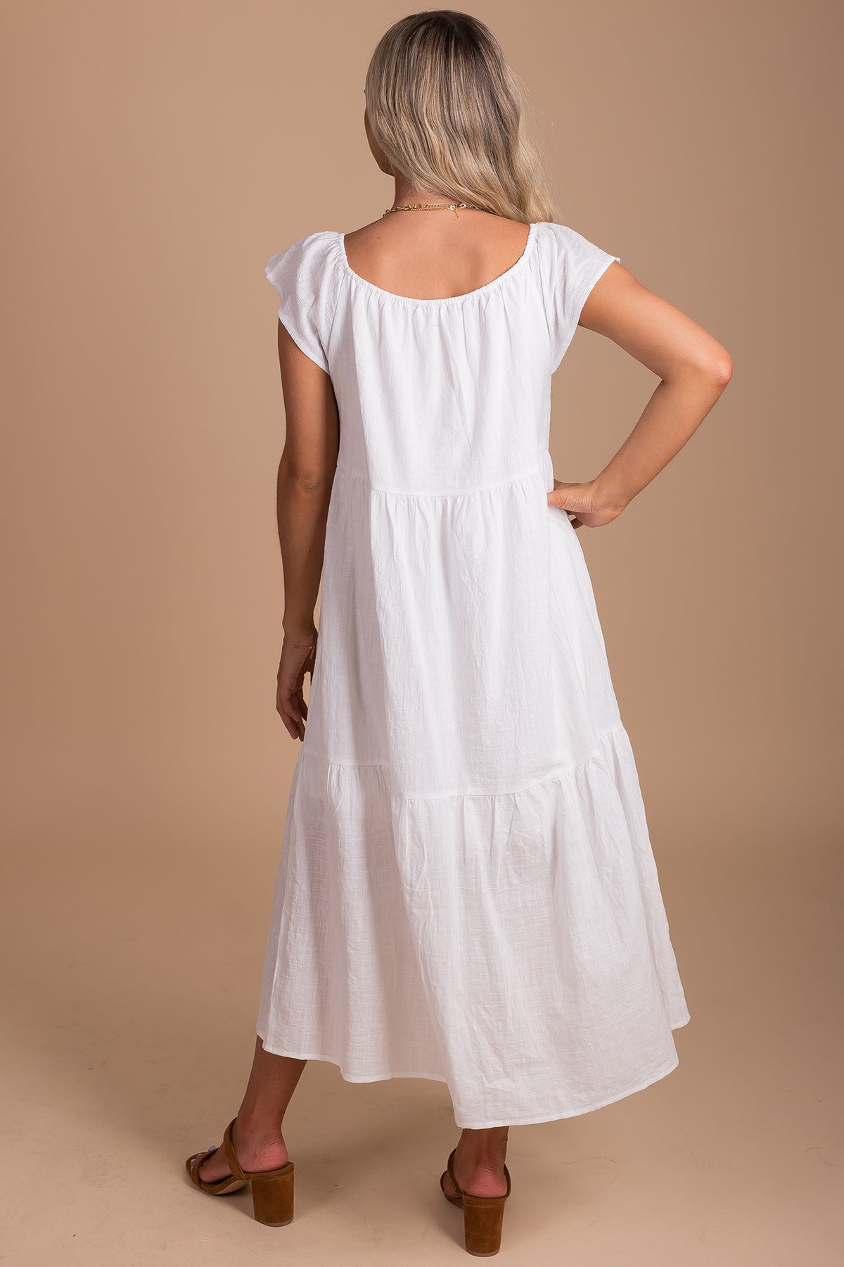 White Dress with Cap Sleeves for Women