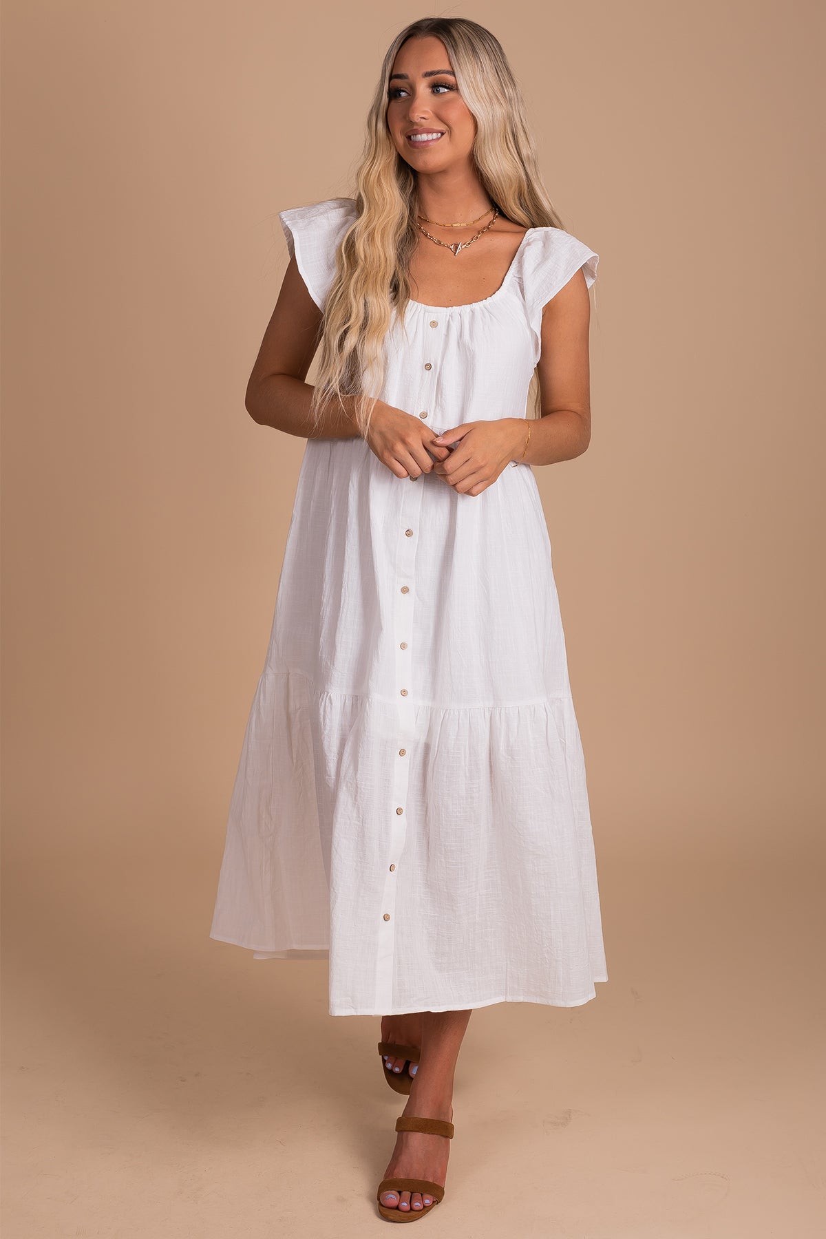 Women's White Dress in Midi Length