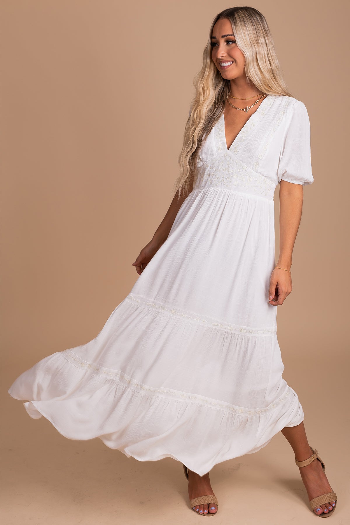 Women's White Dress with Cream Lace Details