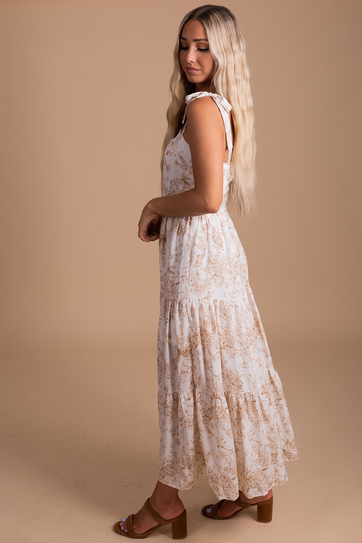 Gold and White Maxi Dress for Women