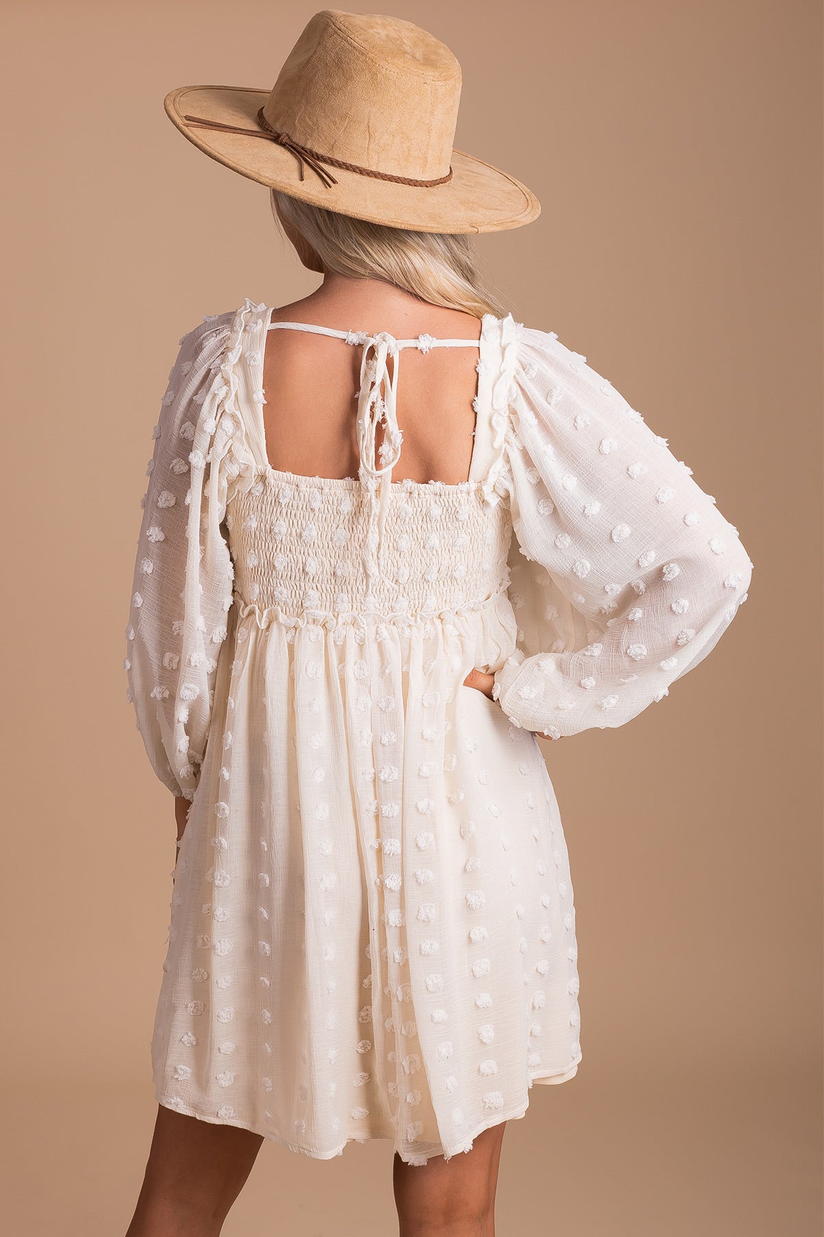 Cream White Mini Dress with Tie Back for Women