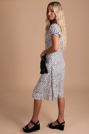 Women's Puff Sleeve Midi Dress with Patterned Print