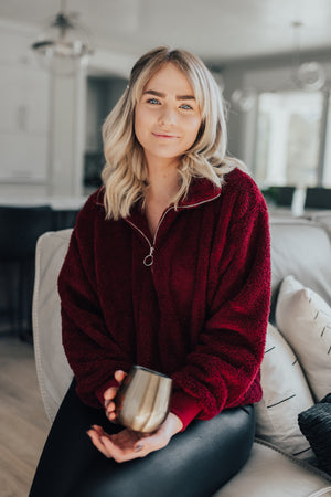 Burgundy High-Quality Fuzzy Material Boutique Pullovers for Women
