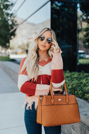 Rust Orange Multicolored Stripe Patterned Boutique Sweaters for Women