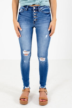 Blue Button-Up Front Boutique Skinny Jeans for Women