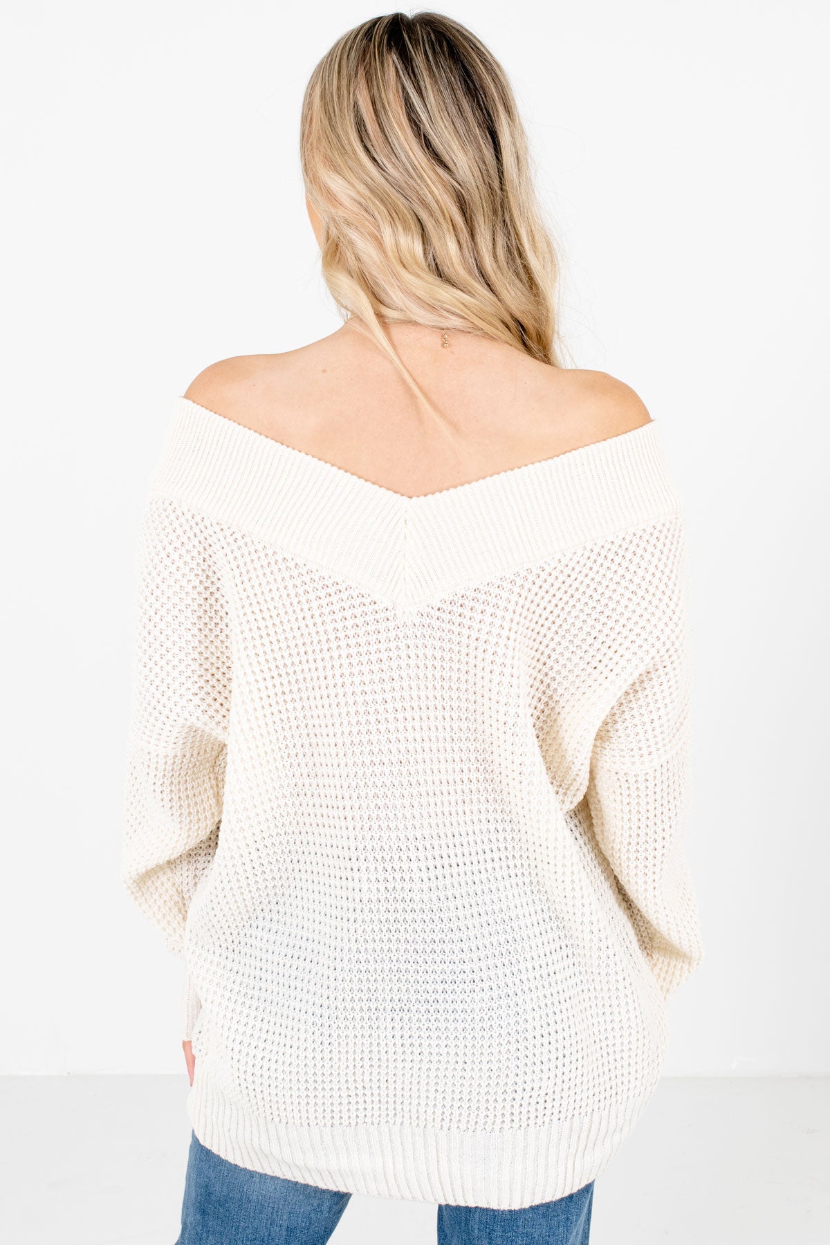 Women's Cream V-Neckline Boutique Knit Sweater