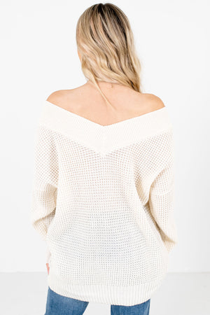 Women's Cream V-Neckline Boutique Knit Sweater