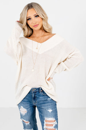 Cream High-Quality Knit Material Boutique Sweaters for Women