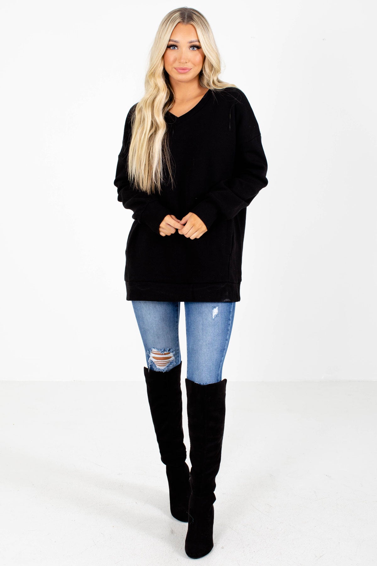 Black Pullover Sweater Online Clothing Boutique
