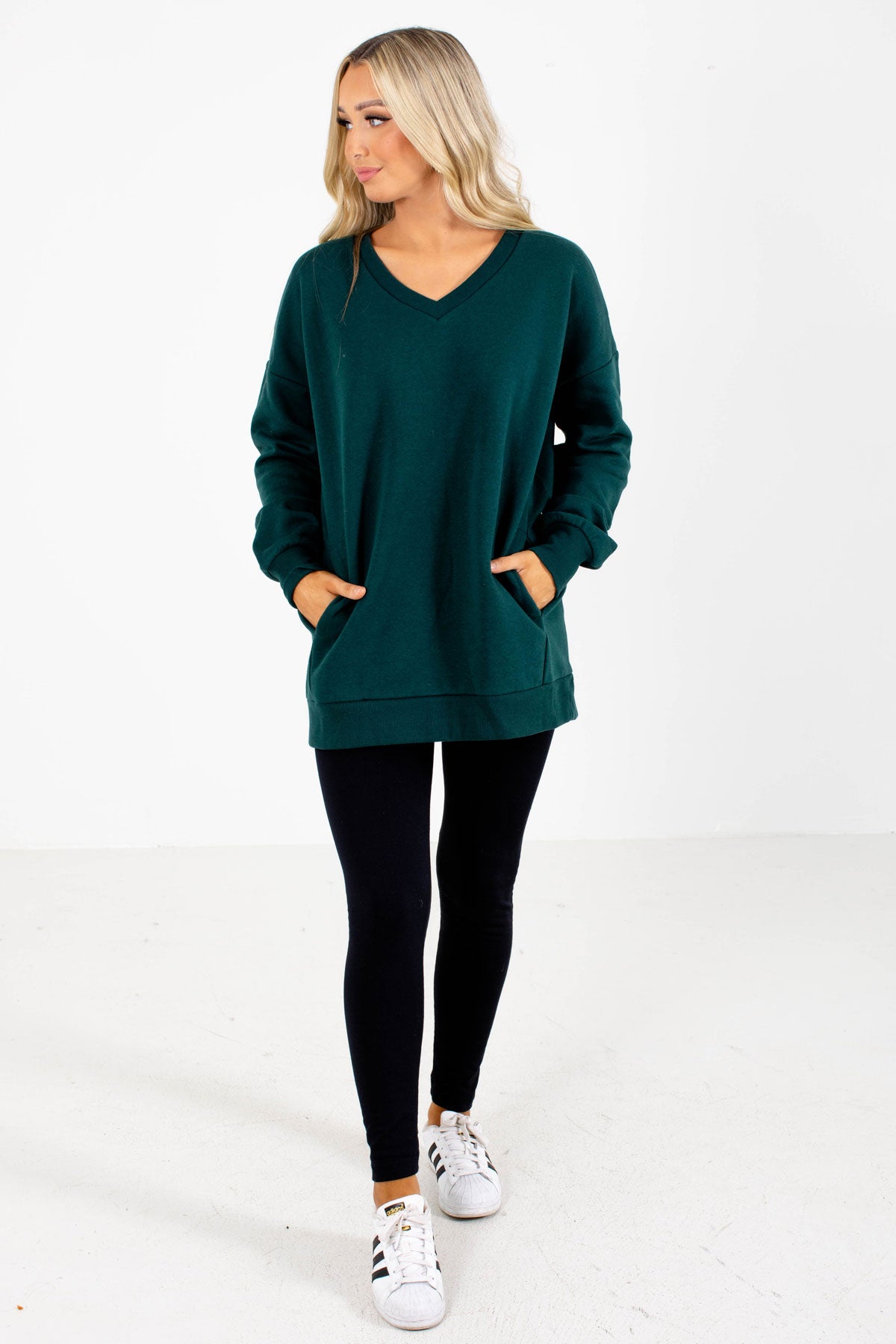 Women's Green Pullover Sweater with Pockets Women's Online Boutique