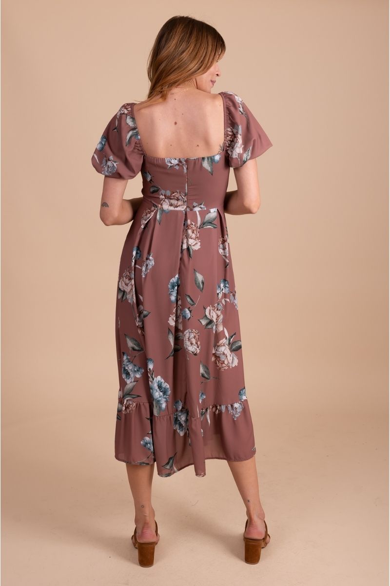 women's floral puff sleeve midi dress 
