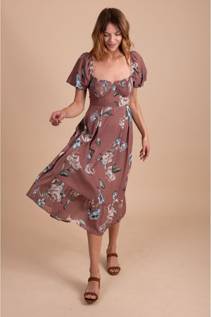 women's floral puff sleeve midi dress 