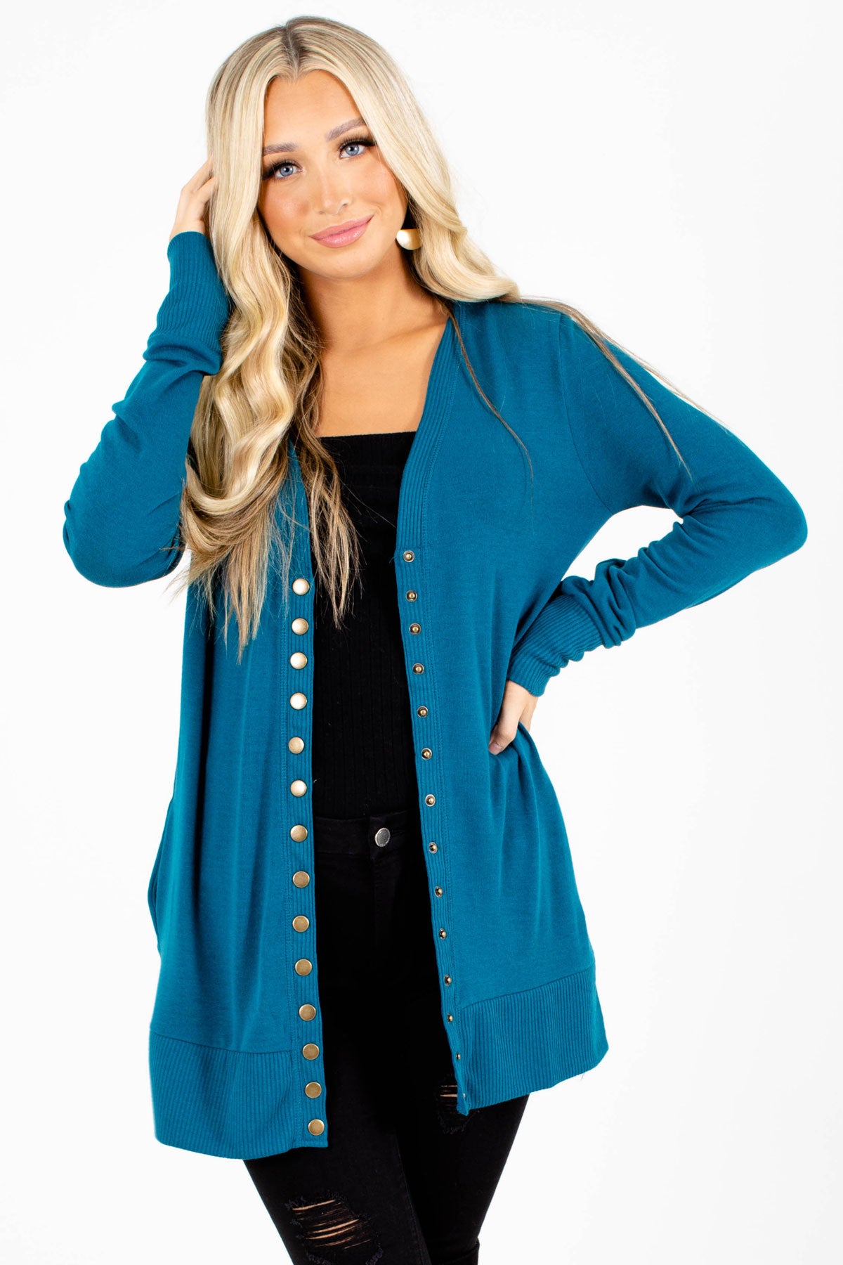Button Up Cardigan for Women in Teal