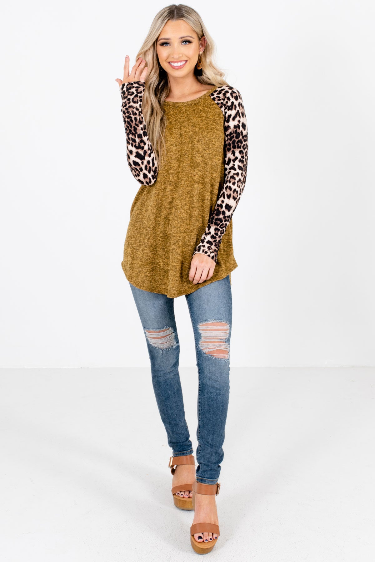 Mustard Stretchy Boutique Tops for Women