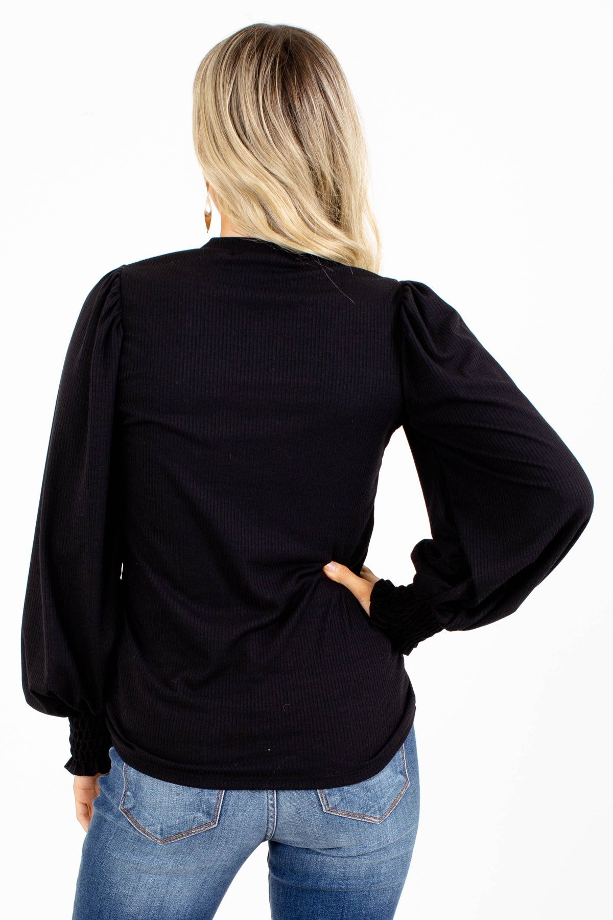 Ribbed Black Boutique Tops for Women