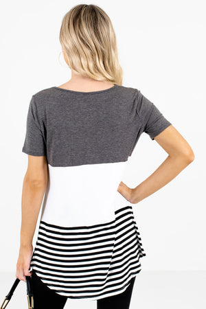 Women’s Gray Stripe Patterned Boutique Top