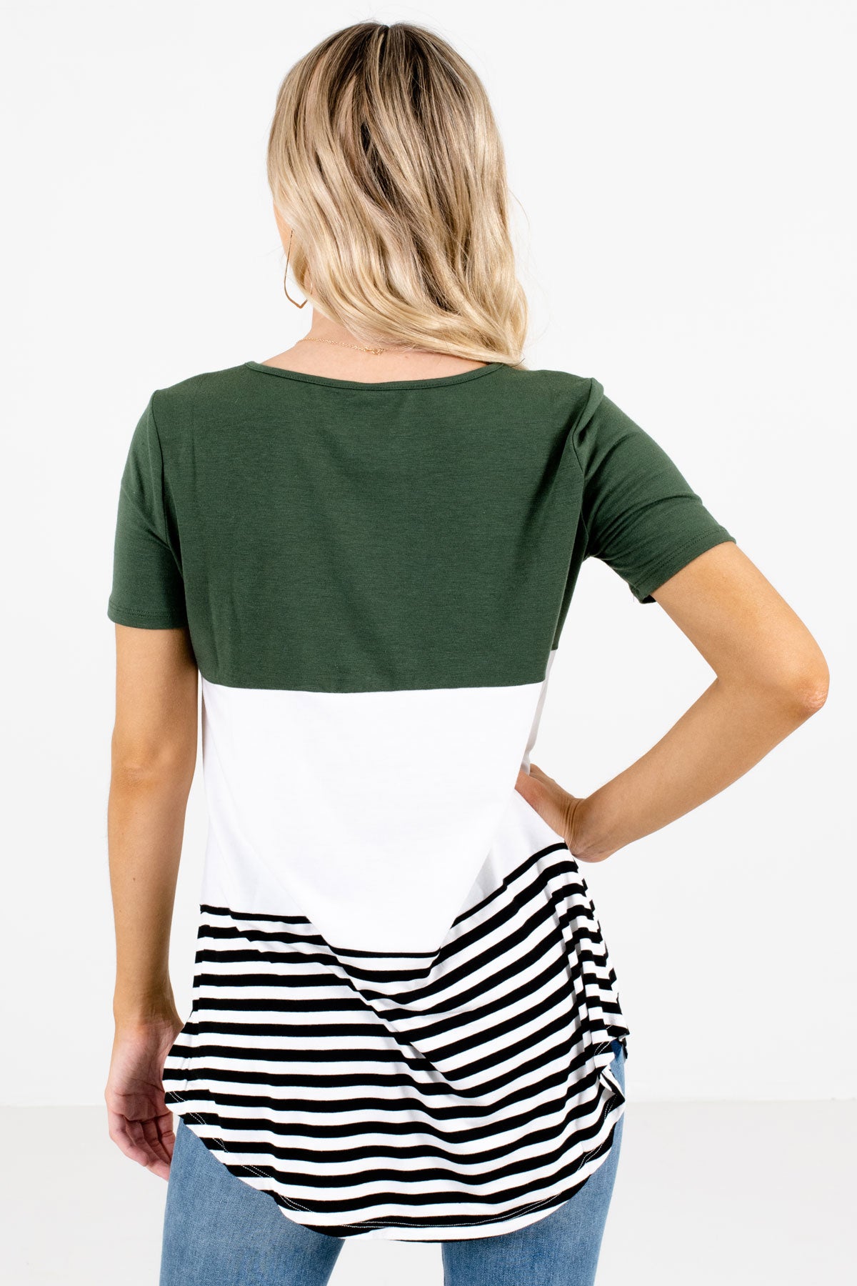 Women’s Green Stripe Patterned Boutique Top