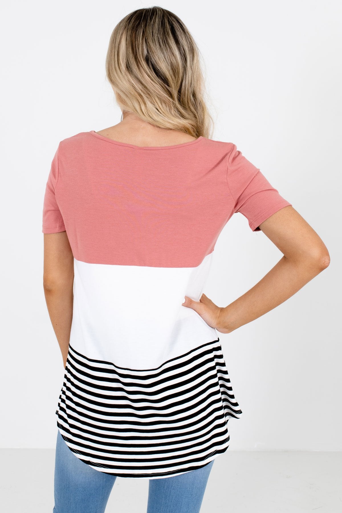 Women’s Pink Stripe Patterned Boutique Top