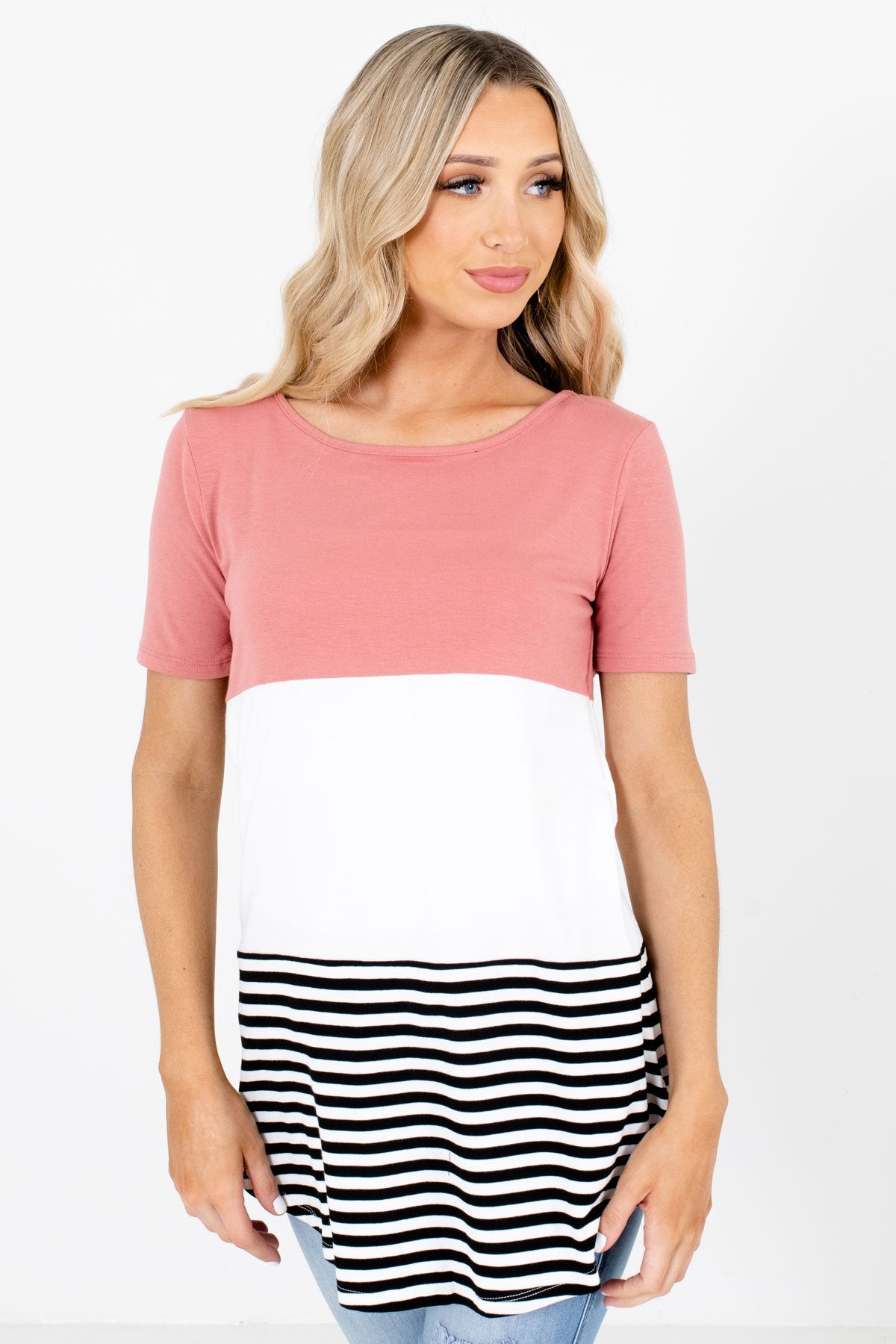 Women’s Pink Rounded Hem Boutique Tops
