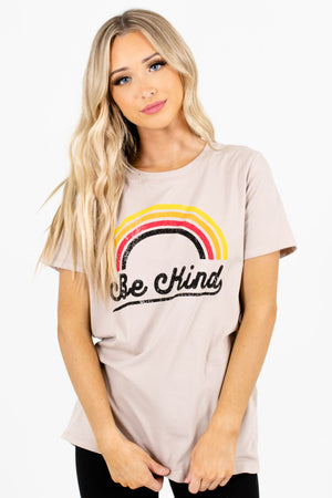 Taupe Brown "Be Kind" Lettering Boutique Graphic Tees for Women