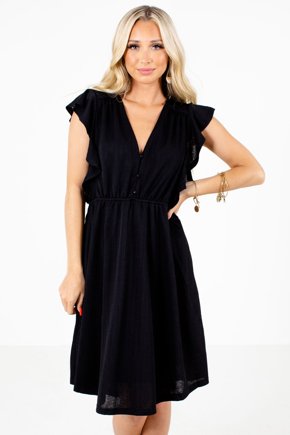 Black Ruffle Sleeve Boutique Mini Dresses for Women