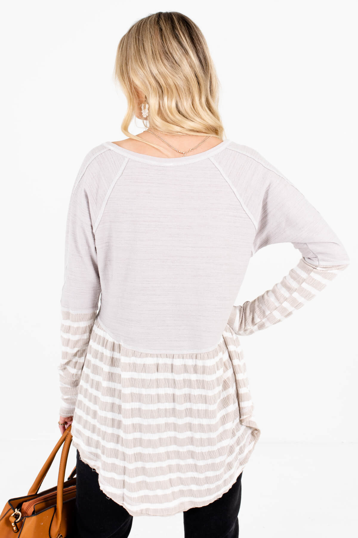 Women's Taupe Brown Long Sleeve Boutique Tops