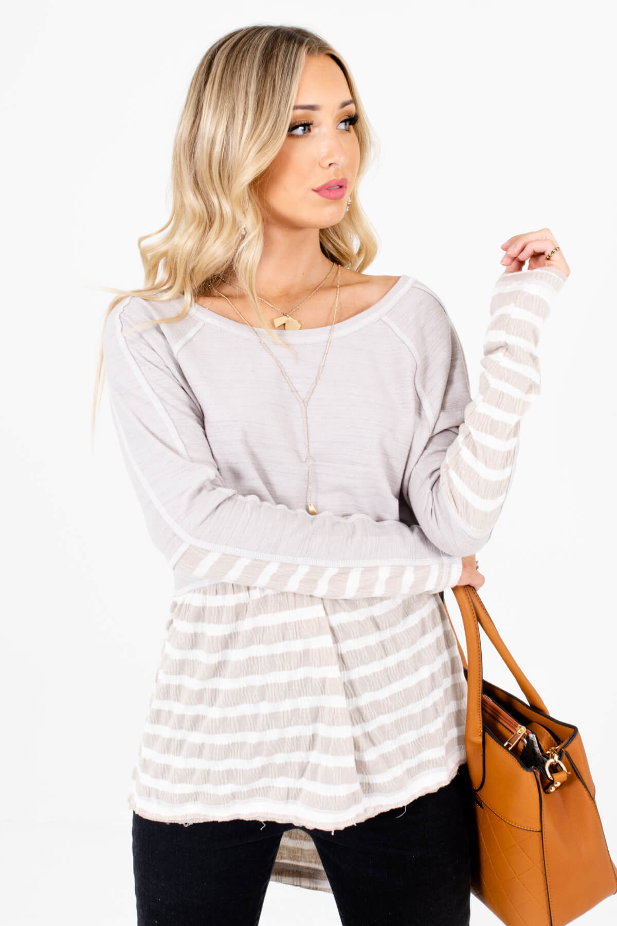 Taupe Brown Cute and Comfortable Boutique Tops for Women