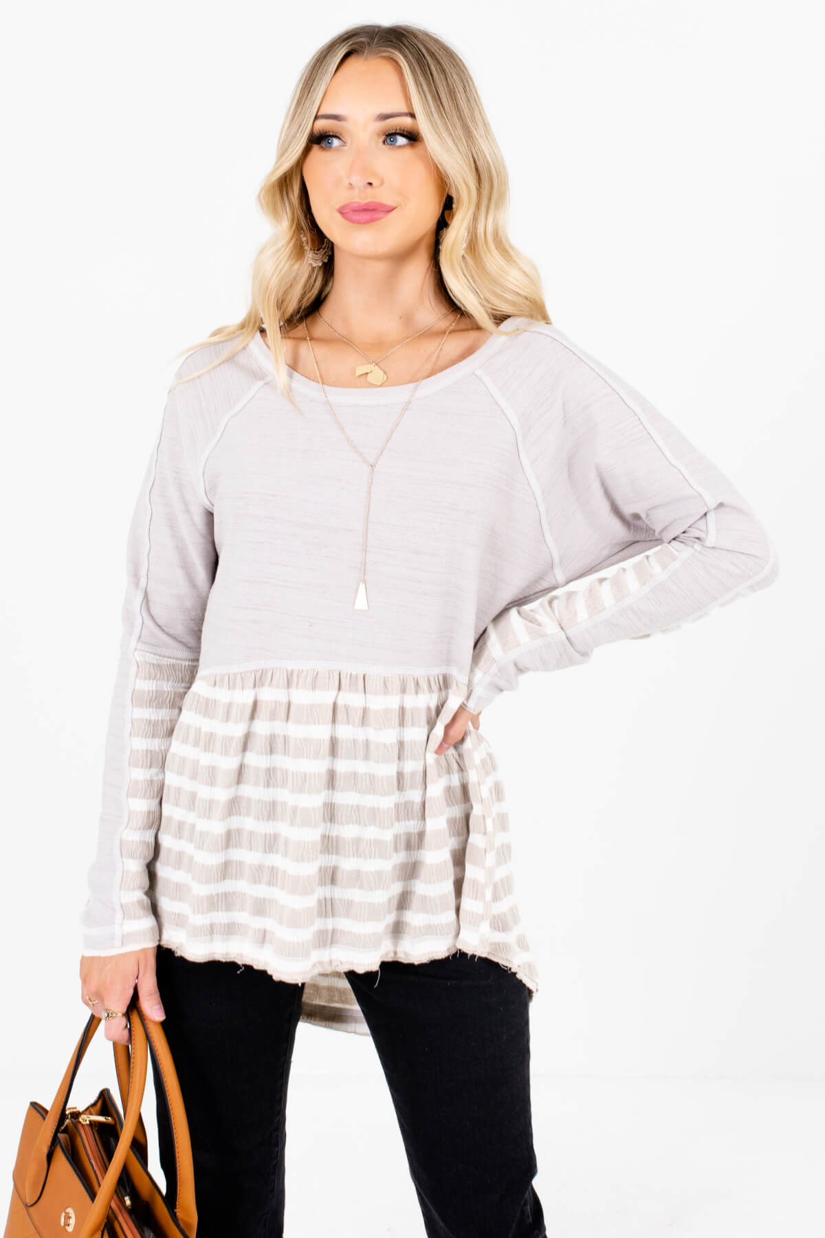Taupe Brown Lightweight High-Quality Boutique Tops