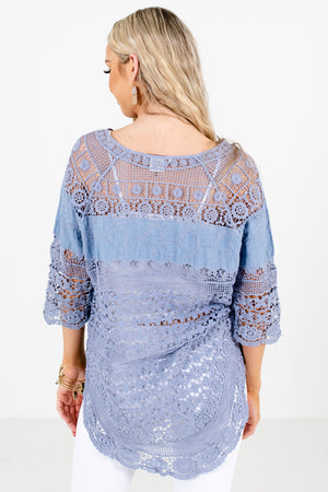 Women's Blue Round Neckline Boutique Tops