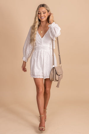 Romper with eyelet lace and long sleeves