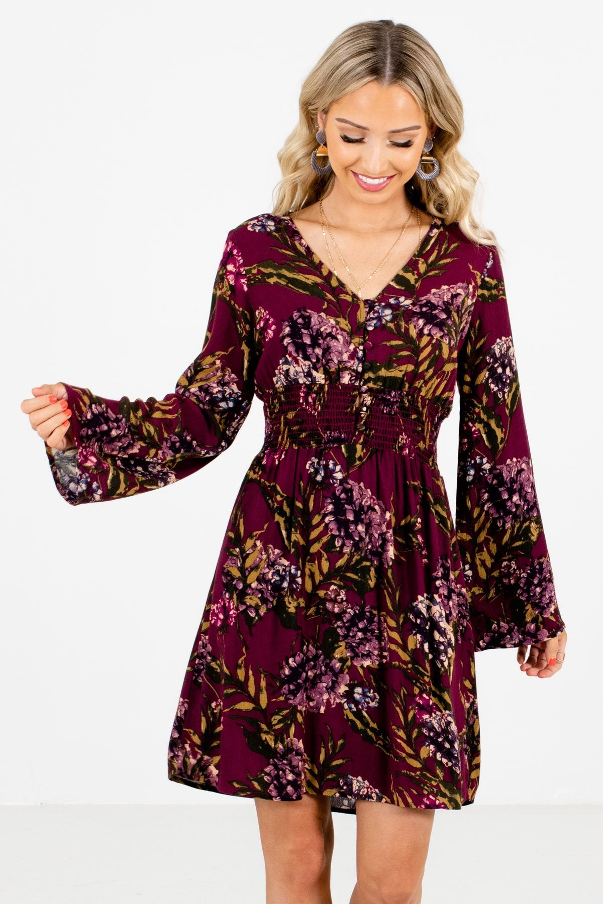 Women’s Purple Long Sleeve Boutique Mini Dress