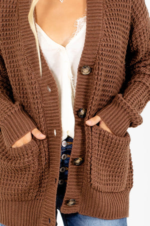 Boutique Cardigan with Pockets in Brown