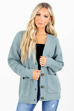 Green Button-Up Front Boutique Cardigans for Women