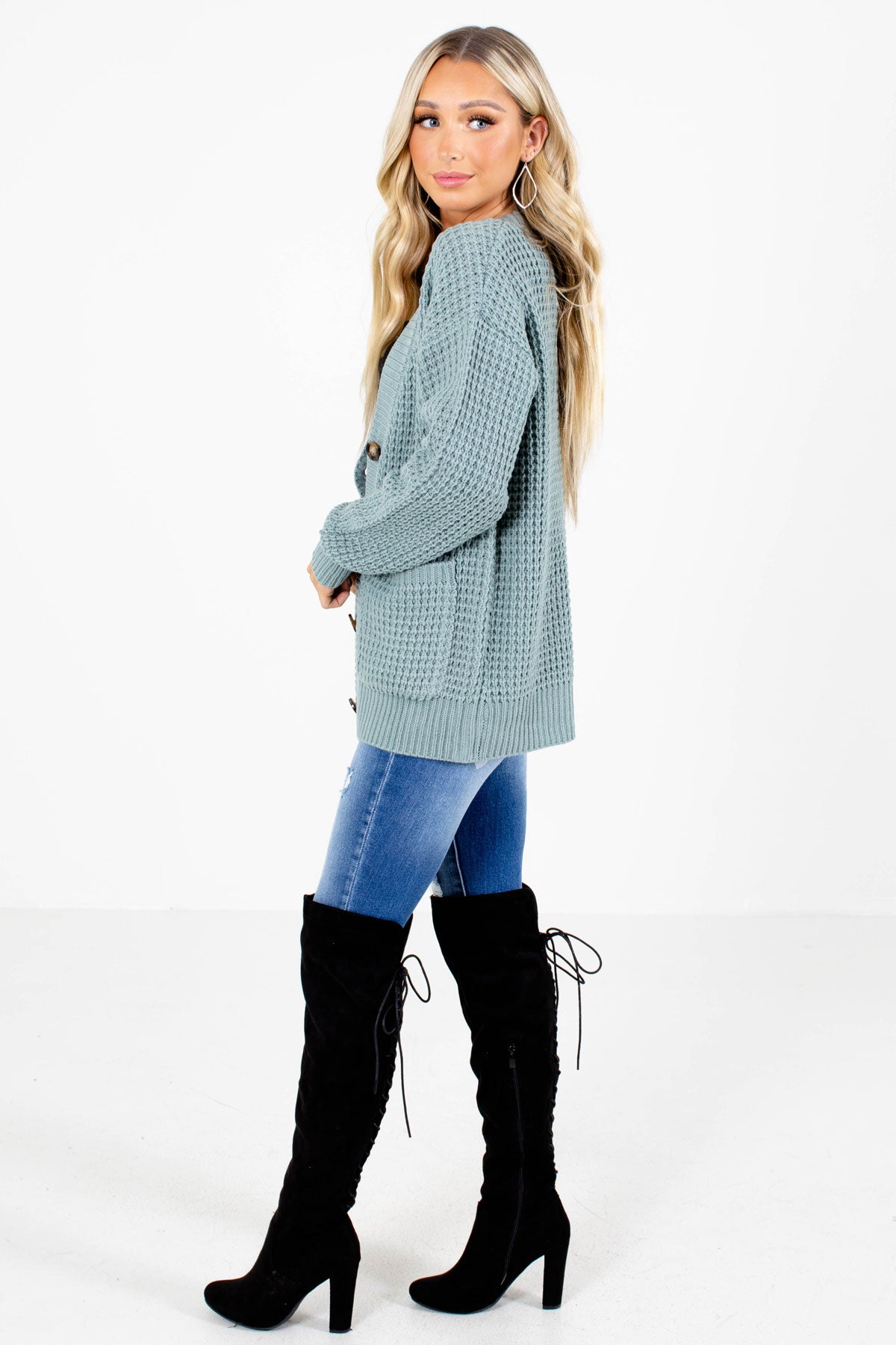Women's Green Boutique Cardigan with Pockets
