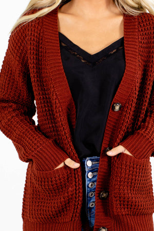 Rust Orange Cozy and Warm Boutique Cardigans for Women