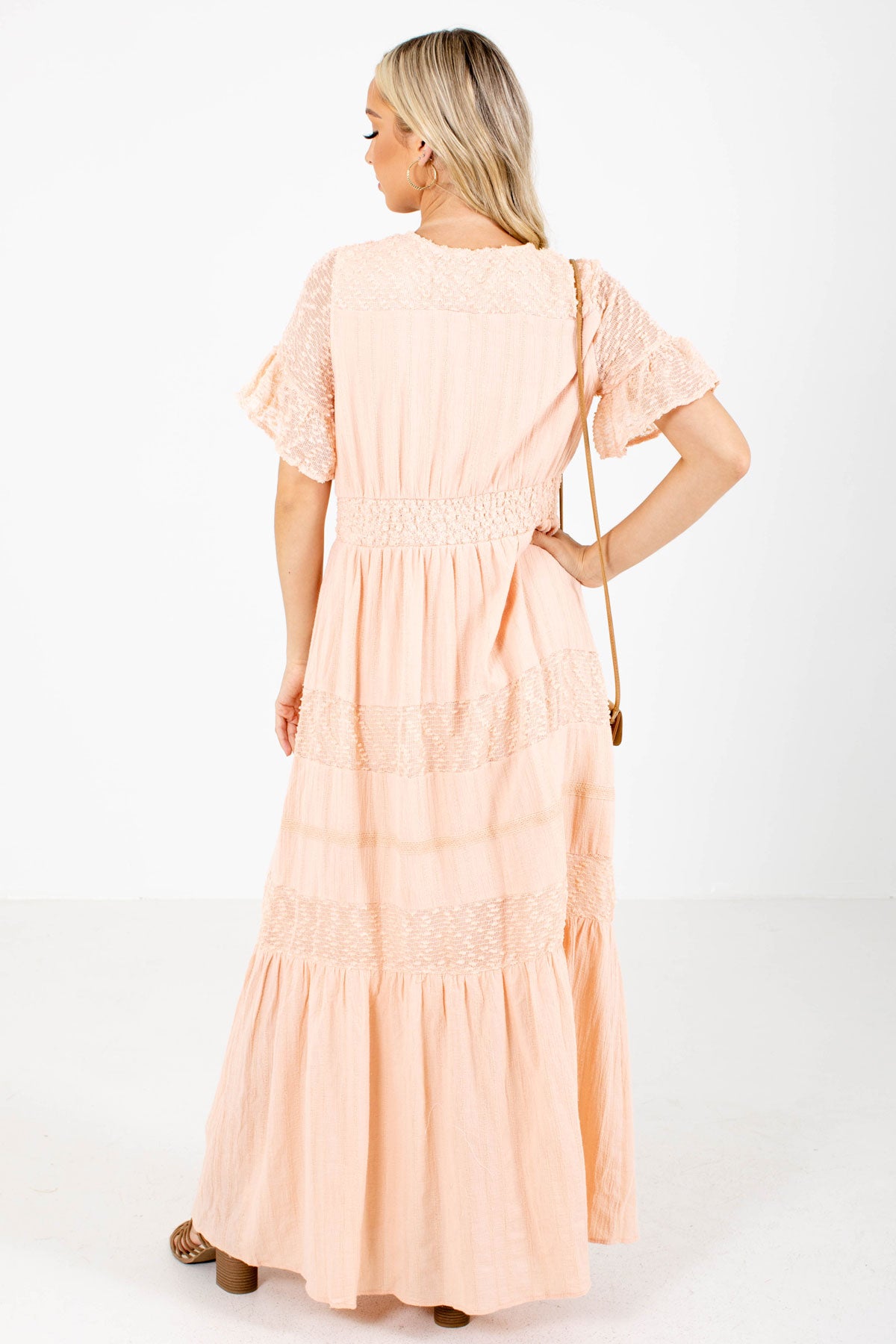 Women's Pink Mesh Accented Boutique Maxi Dress