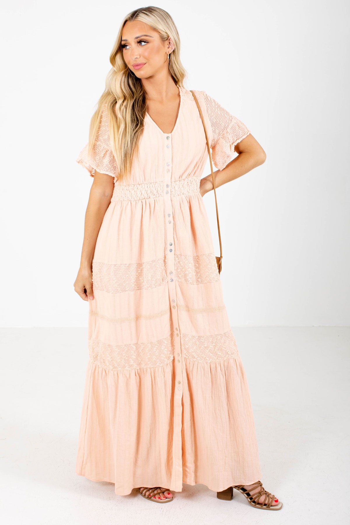 Pink Button-Up Front Boutique Maxi Dresses for Women