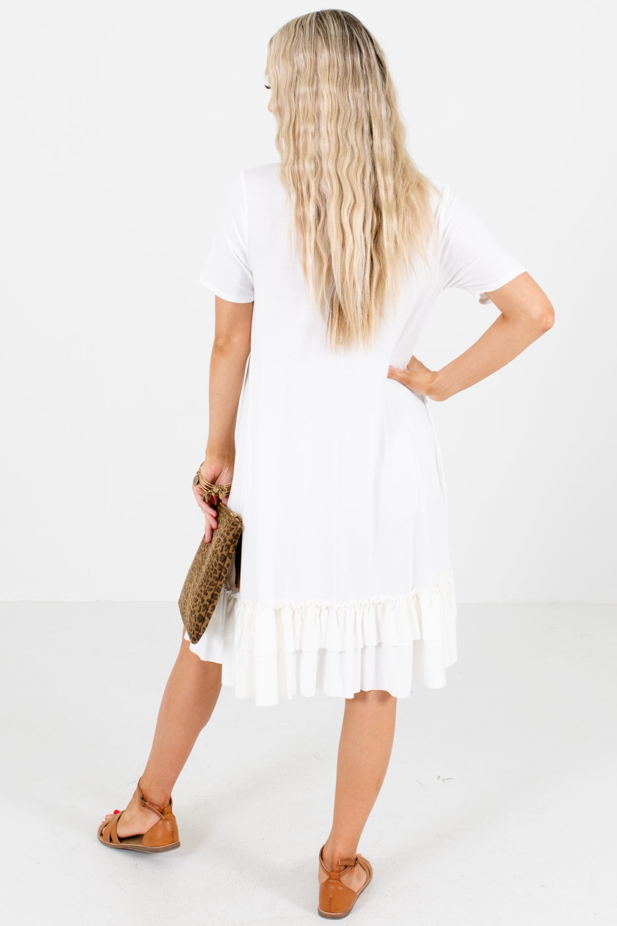 Women's White Boutique Dresses with Pockets