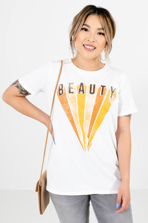 White Multicolored Boutique Graphic T-Shirts for Women