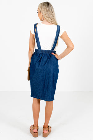 Women's Blue Button-Up Skirt Boutique Knee-Length Dress