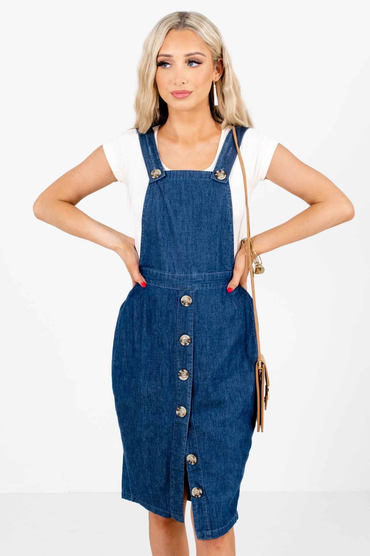 Blue Overall Style Boutique Knee-Length Dresses for Women