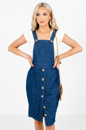 Blue Overall Style Boutique Knee-Length Dresses for Women