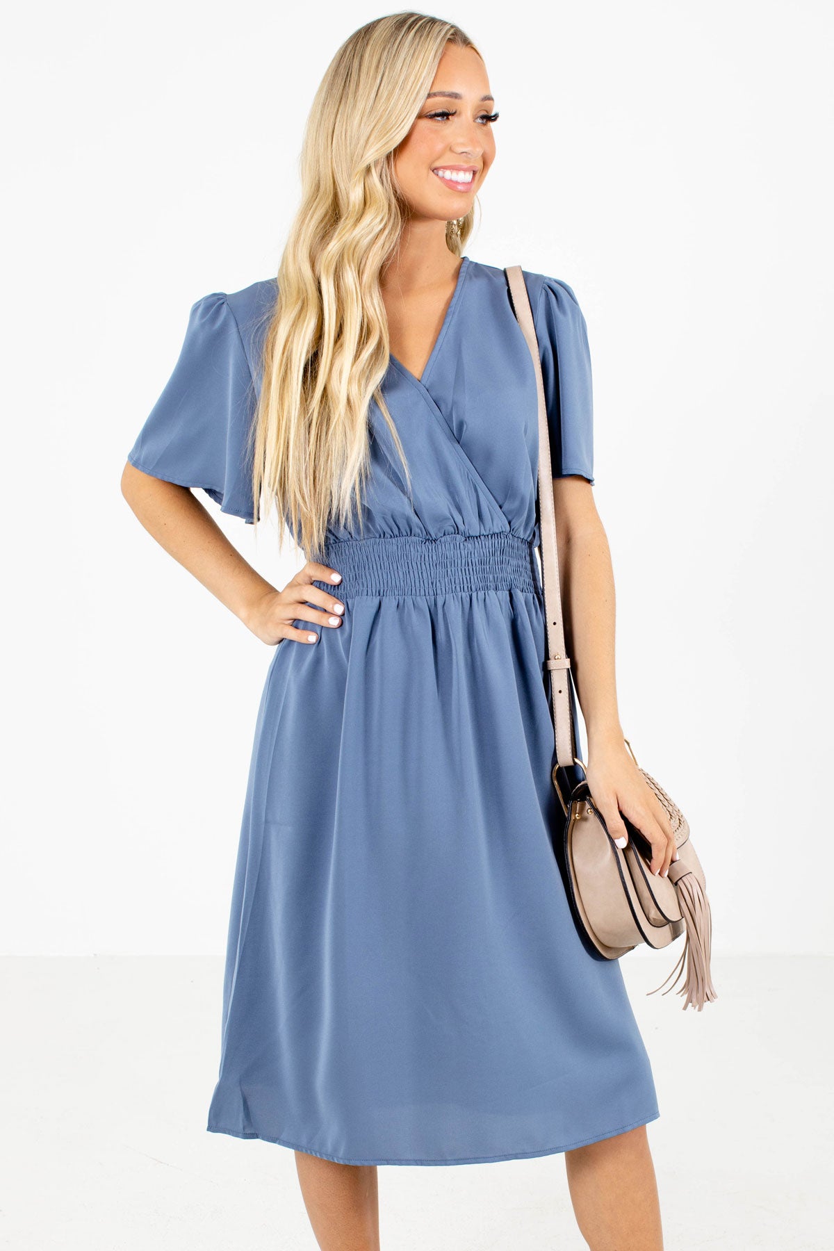 Women's Blue Date Night Boutique Knee-Length Dress
