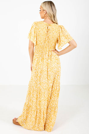Women's Yellow Smocked Bodice Boutique Maxi Dress