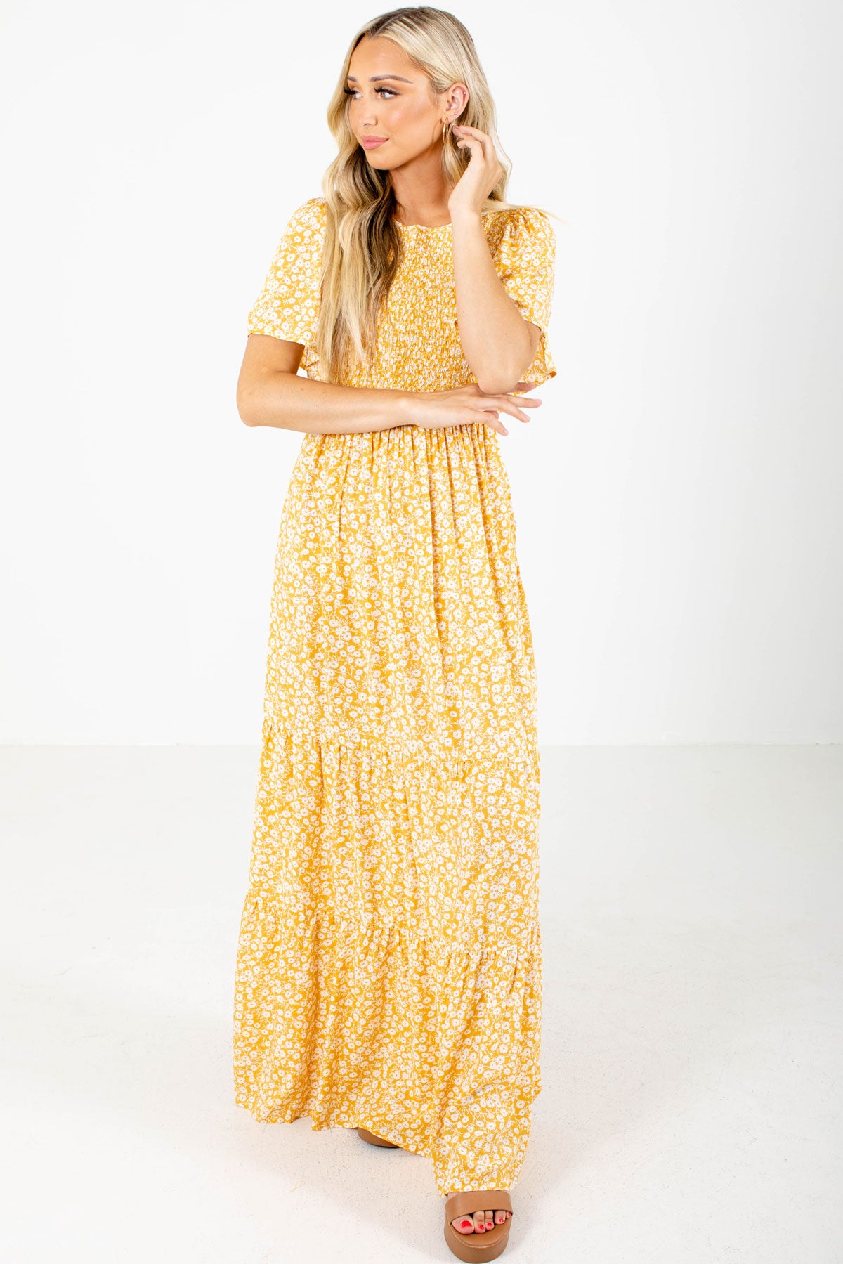 Yellow Self-Tie Back Accent Boutique Maxi Dresses for Women